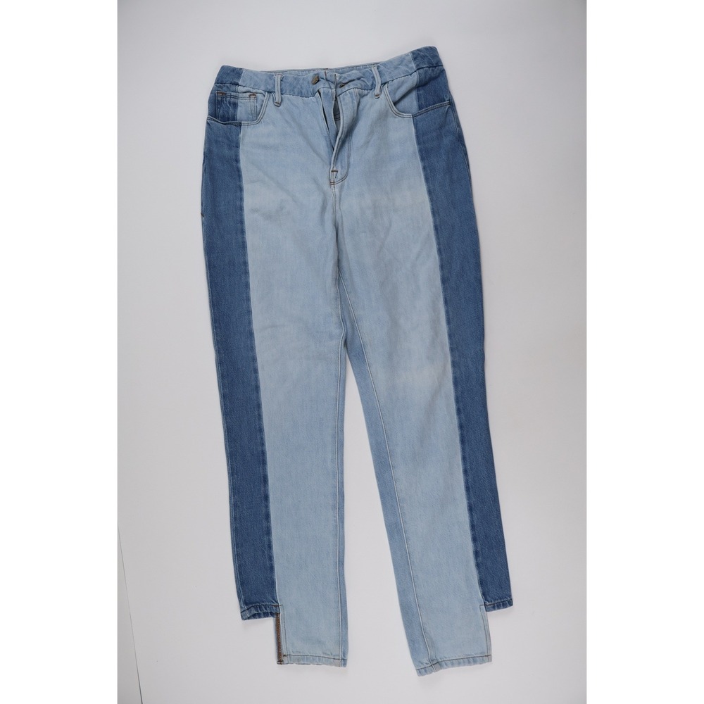 Good American Jeans Two Tone Colorblock Blue Denim 10 30 Side Zip Ankle MSRP 159